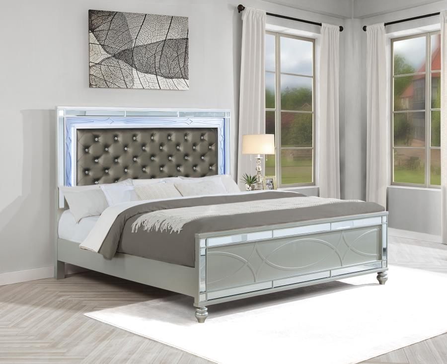 Gunnison Wood Eastern King LED Panel Bed Silver Metallic - 223211KE
