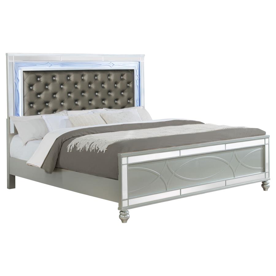 Gunnison Wood Eastern King LED Panel Bed Silver Metallic - 223211KE