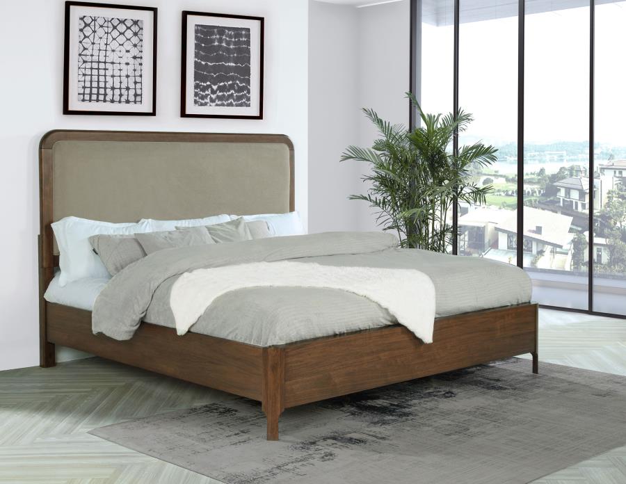 Maderia 57-inch Upholstered Eastern King Panel Bed Walnut - 223321KE