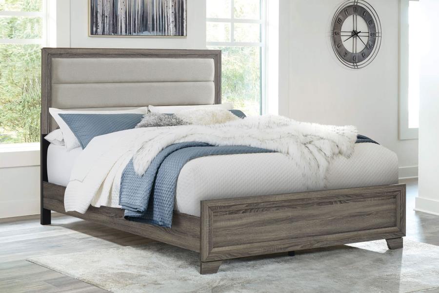 Wright 52-inch Upholstered California King Bed Brown Oak - 223341KW