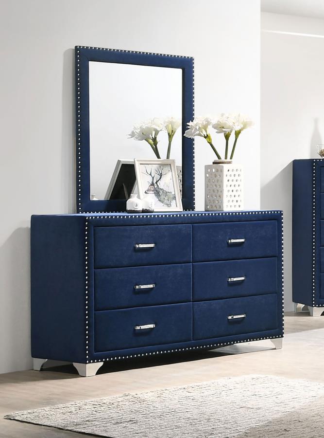Melody 6-drawer Upholstered Dresser with Mirror Pacific Blue - 223373M