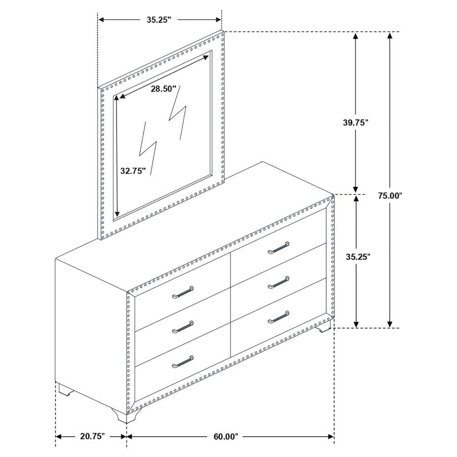 Melody 6-drawer Upholstered Dresser with Mirror Pacific Blue - 223373M