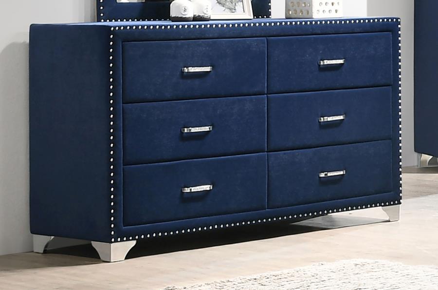 Melody 6-drawer Upholstered Dresser Pacific Blue - 223373