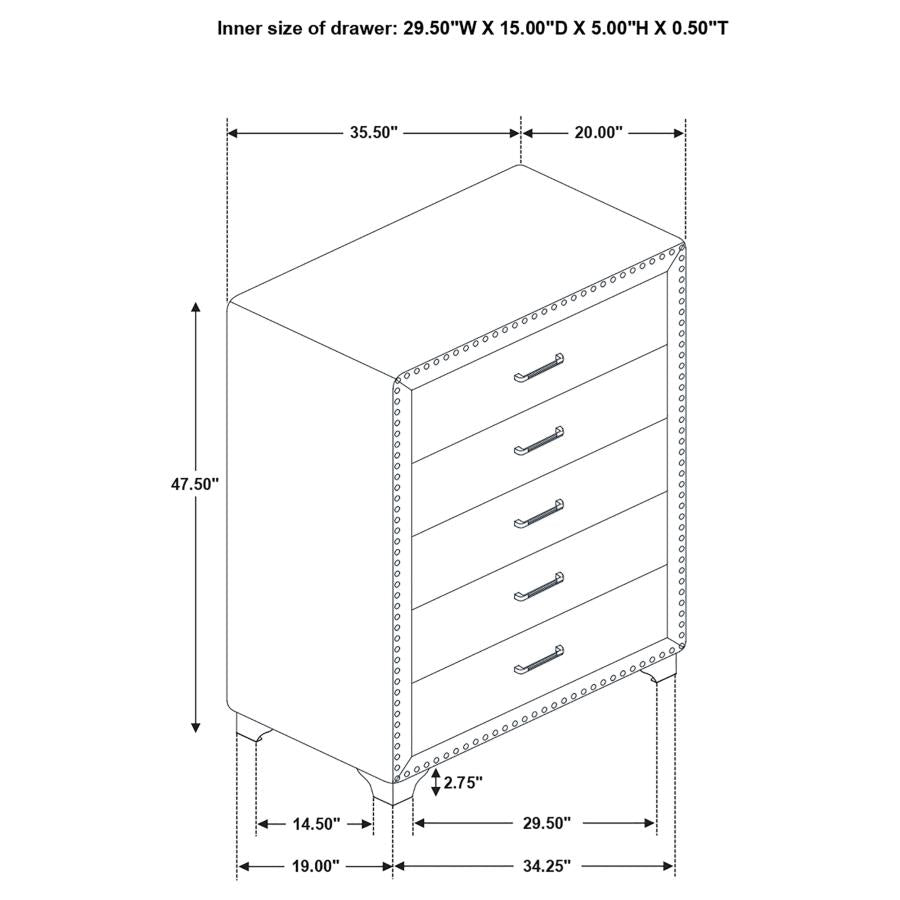 Melody 5-drawer Bedroom Chest Pacific Blue - 223375