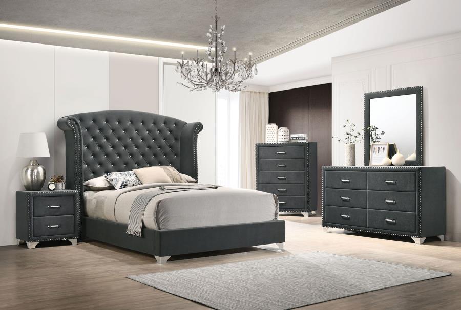 Melody Upholstered Eastern King Wingback Bed Grey - 223381KE