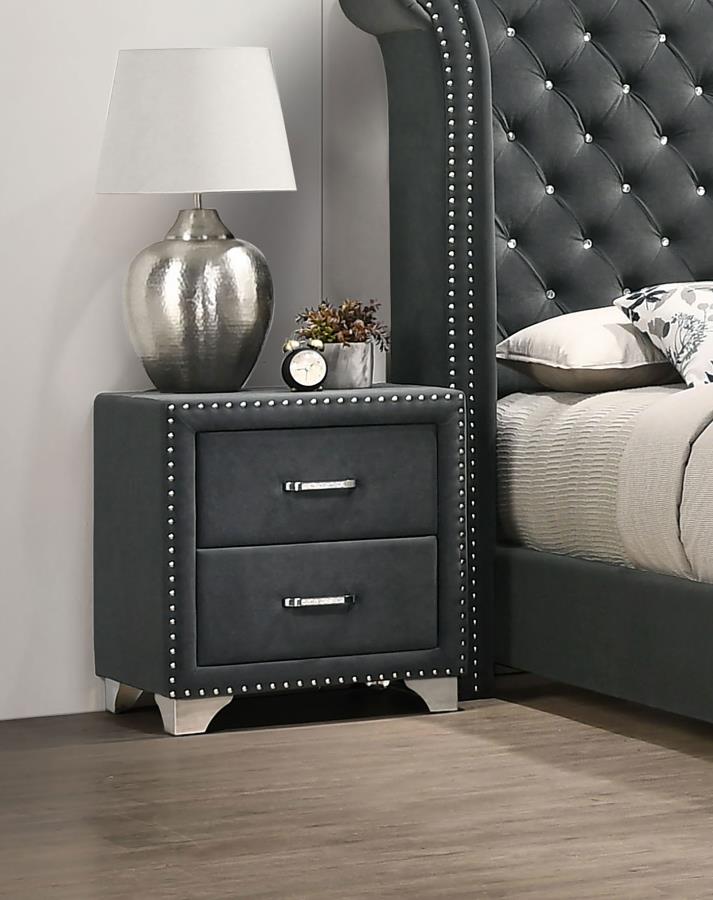 Melody Upholstered 2-drawer Nightstand Grey - 223382