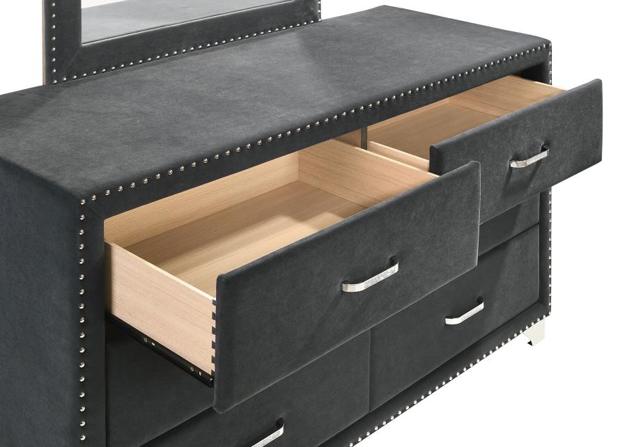 Melody 6-drawer Upholstered Dresser with Mirror Grey - 223383M