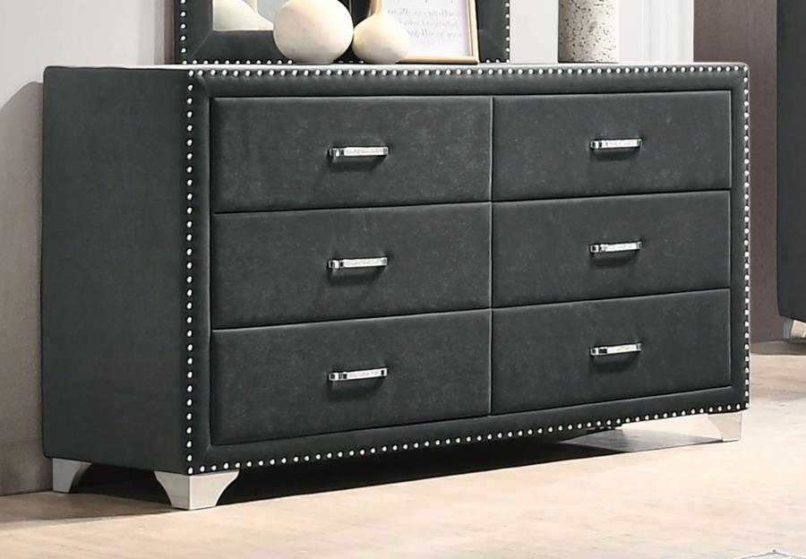 Melody 6-drawer Upholstered Dresser Grey - 223383