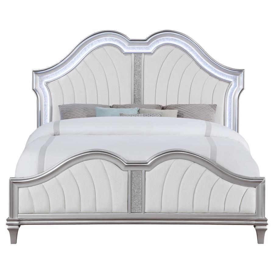 Evangeline Wood Eastern King LED Panel Bed Silver Oak - 223391KE