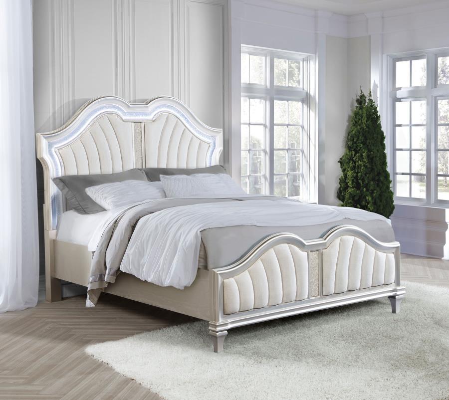 Evangeline Wood Queen LED Panel Bed Silver Oak - 223391Q