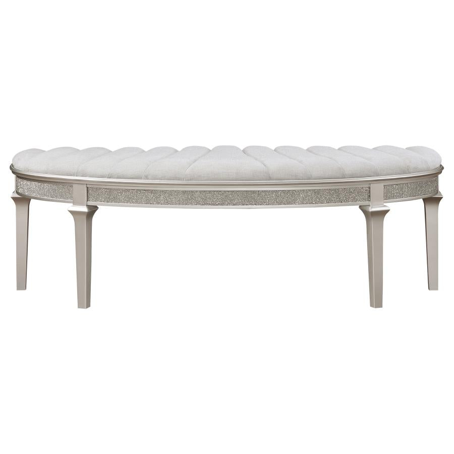 Evangeline Curved Fabric Upholstered Bench Silver Oak - 223396
