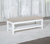Bexhill Upholstered Rectangular Bench with Shelf White - 223476
