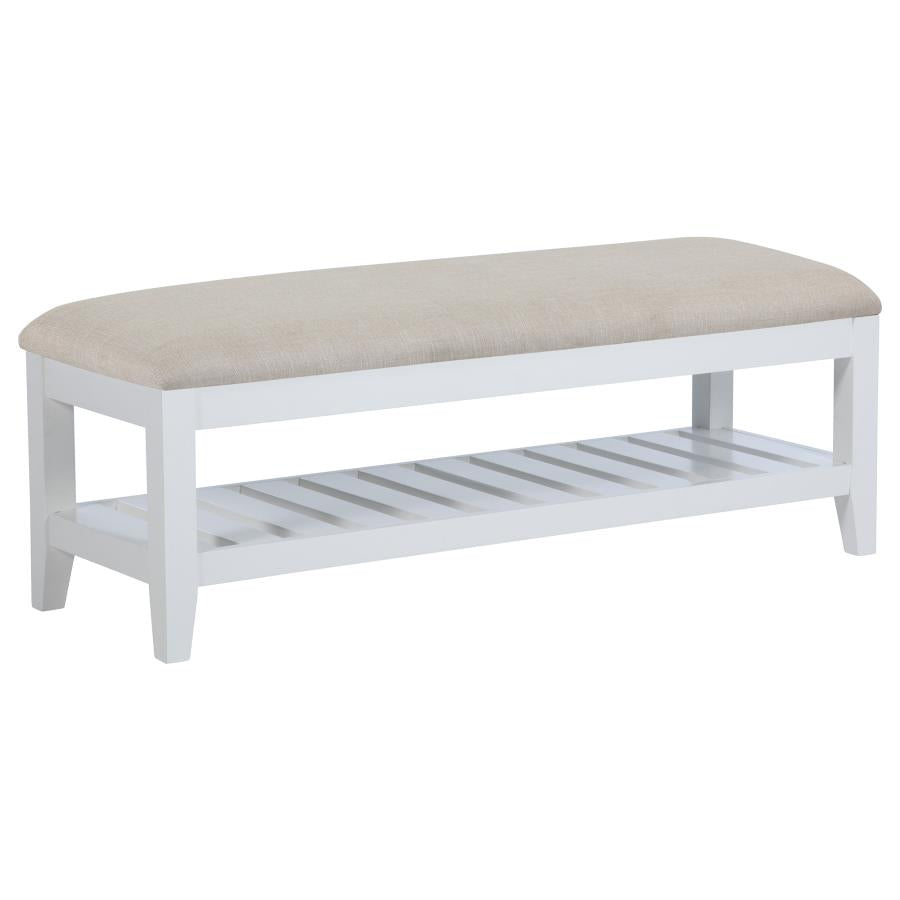 Bexhill Upholstered Rectangular Bench with Shelf White - 223476