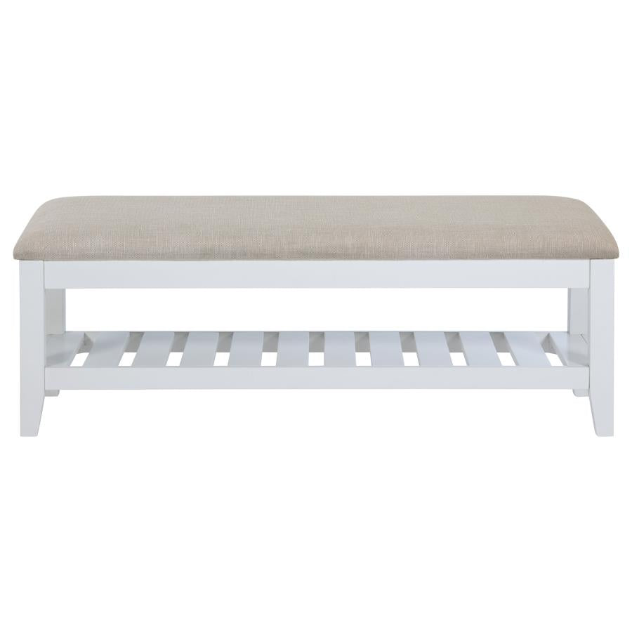 Bexhill Upholstered Rectangular Bench with Shelf White - 223476