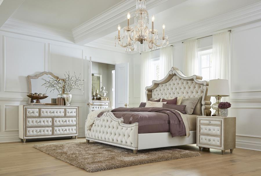 Antonella Upholstered Queen Panel Bed Ivory and Camel - 223521Q