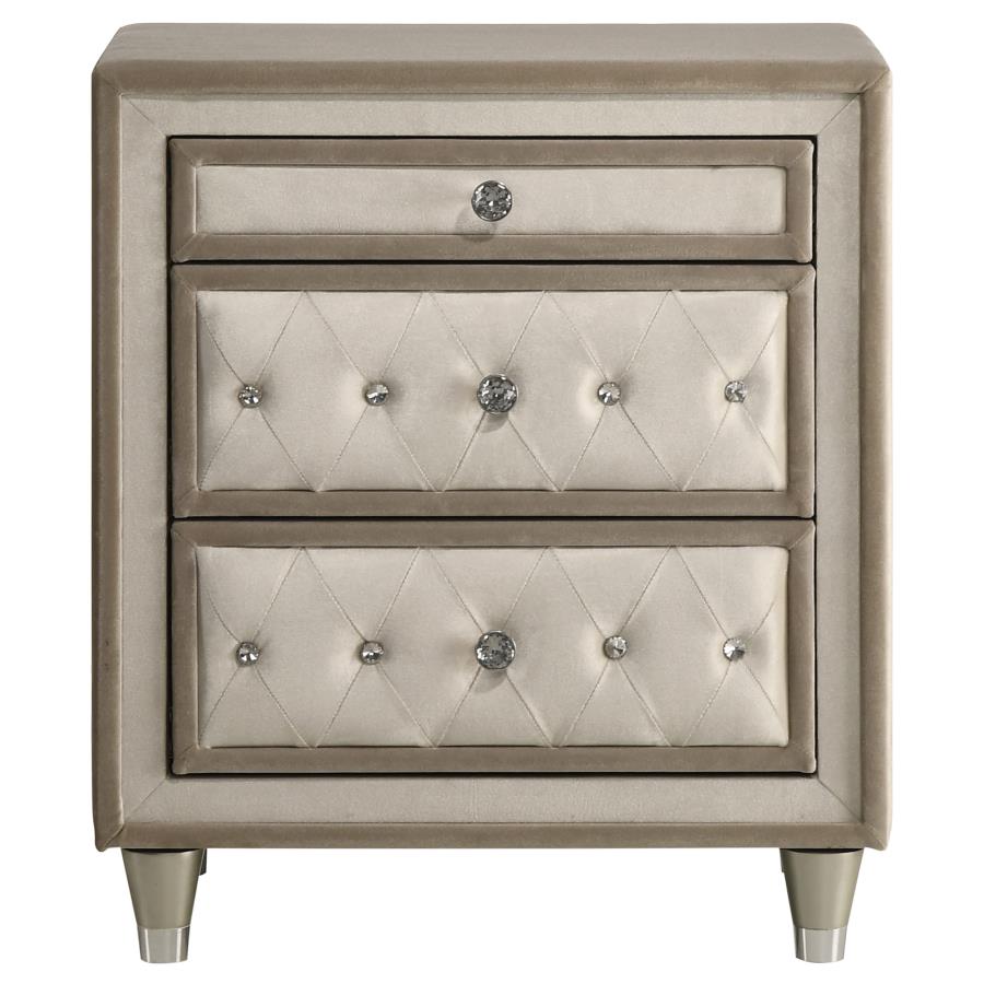 Antonella Upholstered 3-drawer Nightstand Ivory and Camel - 223522