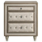 Antonella Upholstered 3-drawer Nightstand Ivory and Camel - 223522
