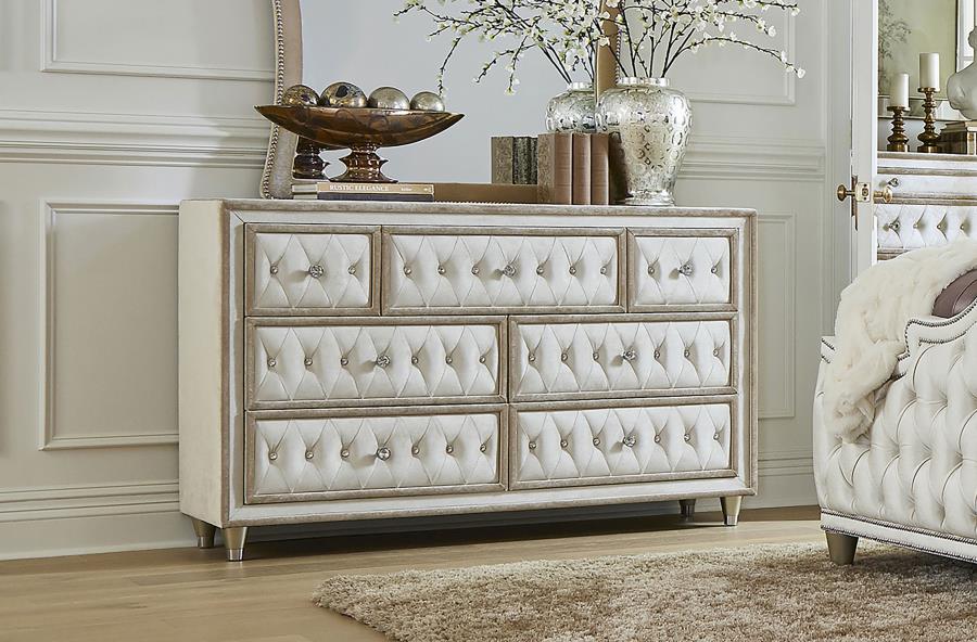 Antonella 7-drawer Upholstered Dresser Ivory and Camel - 223523
