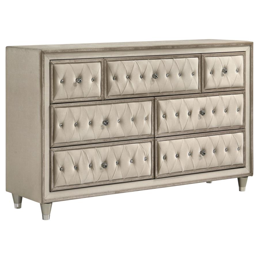 Antonella 7-drawer Upholstered Dresser Ivory and Camel - 223523