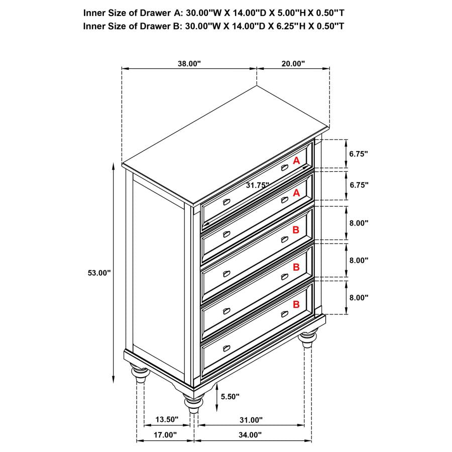 Andover 5-drawer Chest of Drawers Dark Oak - 223635