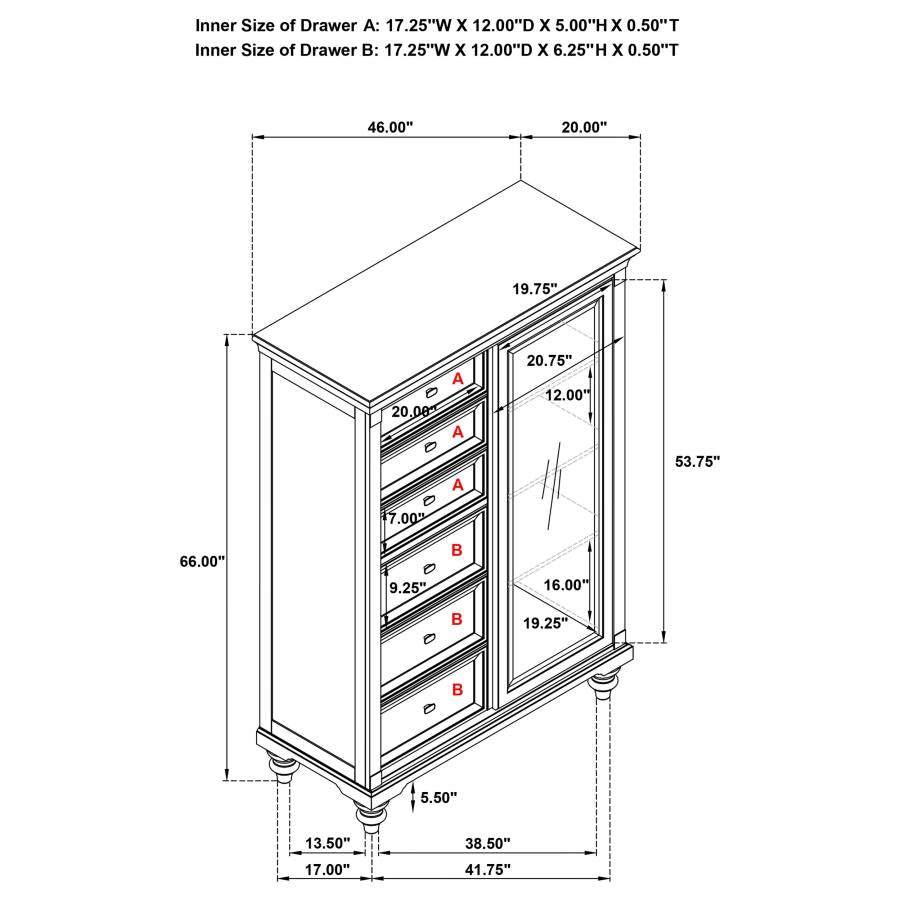 Andover 6-drawer Tempered Glass Door Chest Dark Oak - 223637