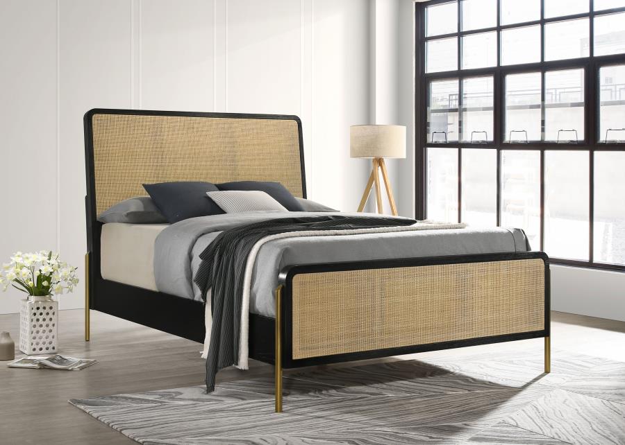 Arini Rattan Queen Panel Bed Black and Natural - 224330Q