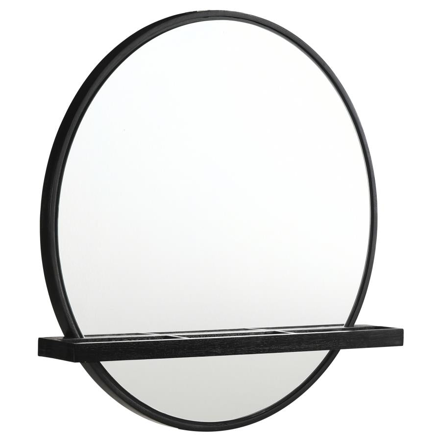 Arini Round Vanity Wall Mirror with Shelf Black - 224338