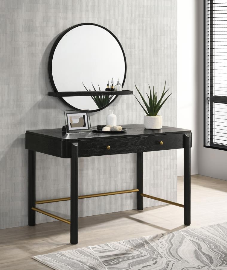 Arini Round Vanity Wall Mirror with Shelf Black - 224338