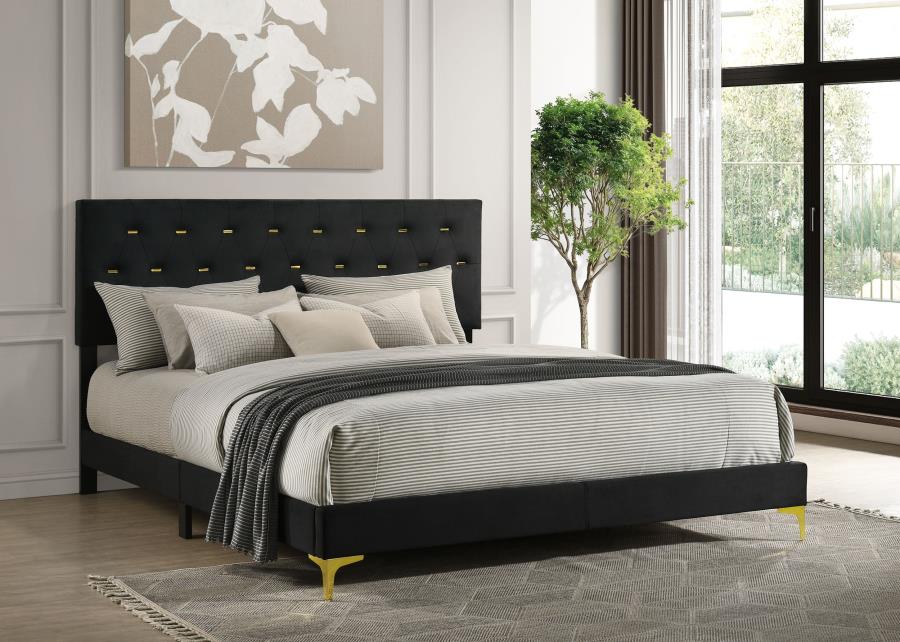 Kendall Upholstered Eastern King Panel Bed Black - 224451KE
