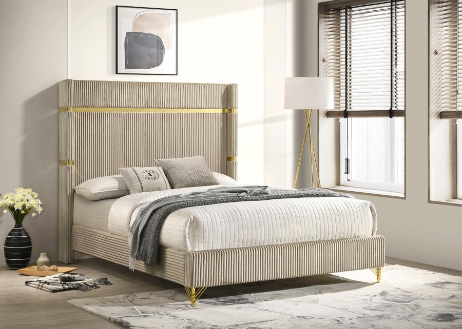 Lucia 61-inch Upholstered Eastern King Wingback Bed Beige - 224731KE