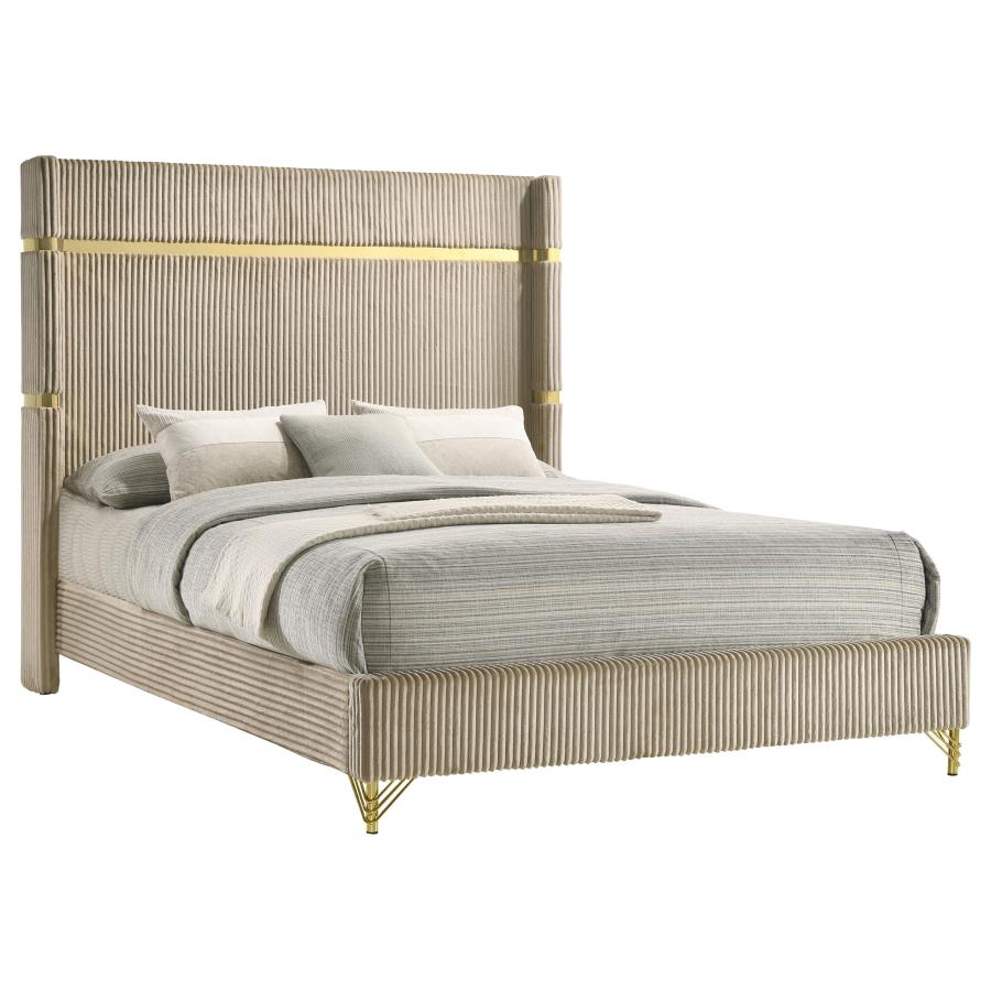 Lucia 61-inch Upholstered Eastern King Wingback Bed Beige - 224731KE