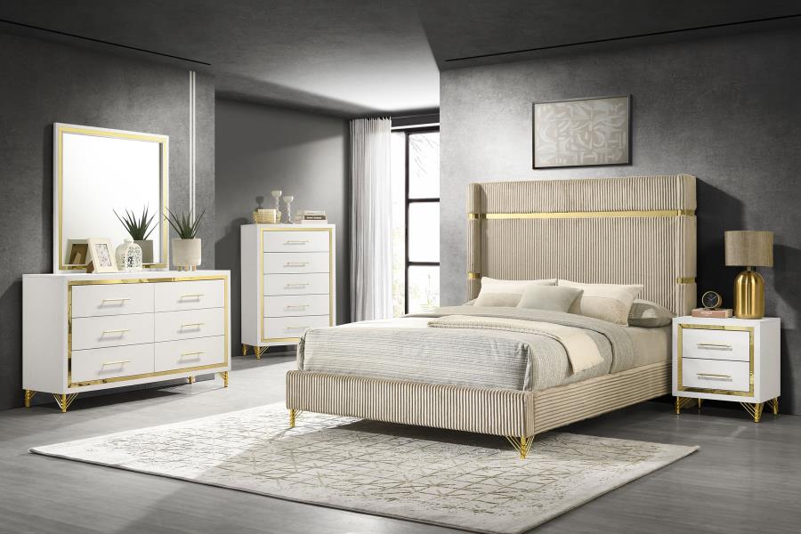 Lucia 61-inch Upholstered Eastern King Wingback Bed Beige - 224731KE