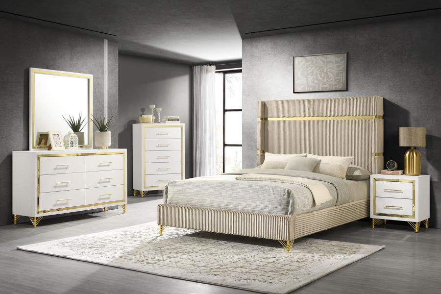 Lucia 5-piece Queen Bedroom Set Beige and White - 224731Q-S5