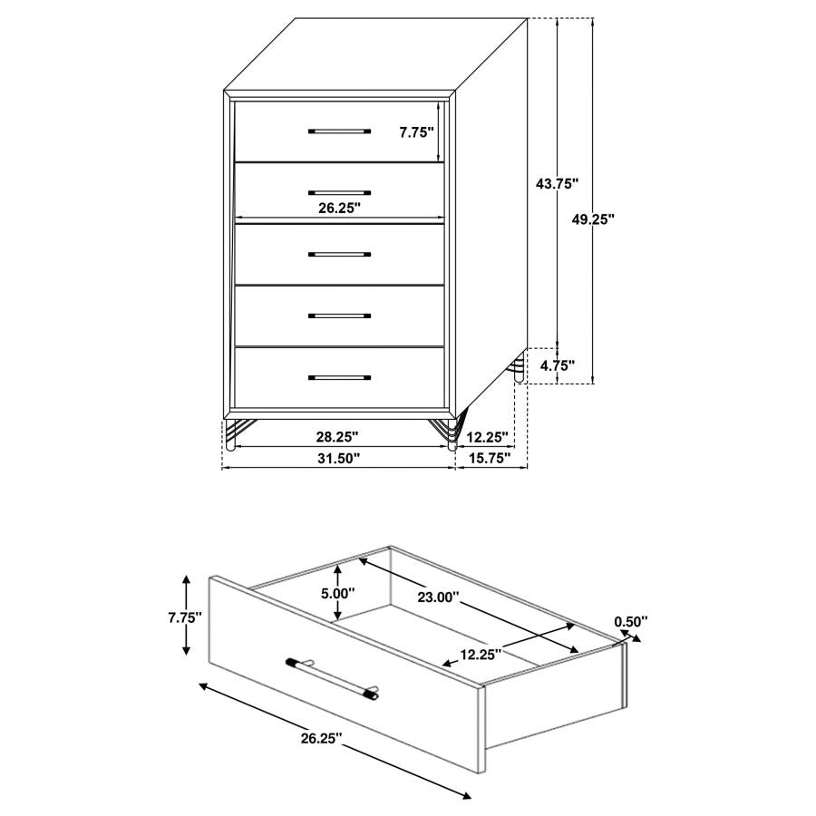 Lucia 5-drawer Bedroom Chest of Drawers White - 224735
