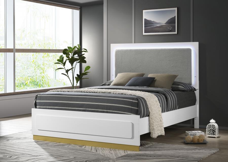Caraway Wood Eastern King LED Panel Bed White - 224771KE