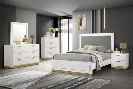 Caraway Wood Eastern King LED Panel Bed White - 224771KE