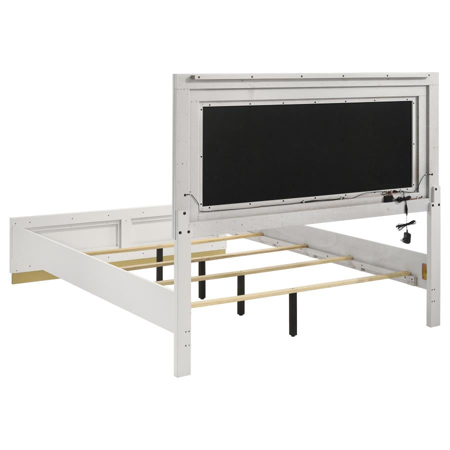 Caraway Wood Queen LED Panel Bed White - 224771Q