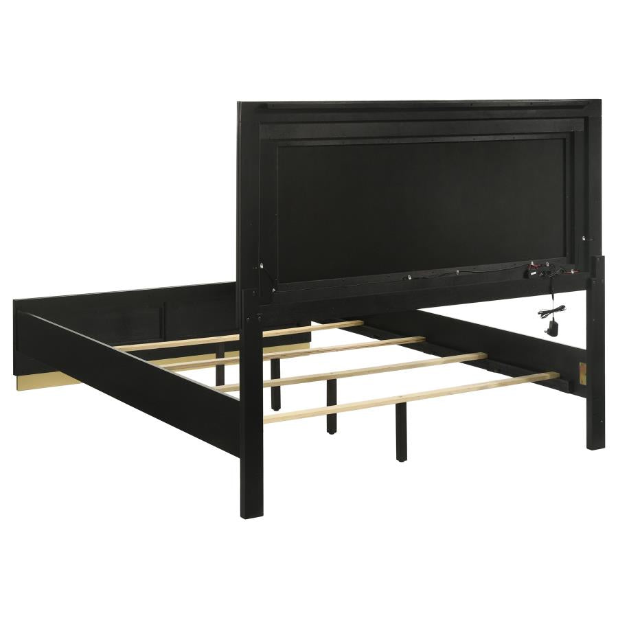 Caraway Wood Queen LED Panel Bed Black - 224781Q
