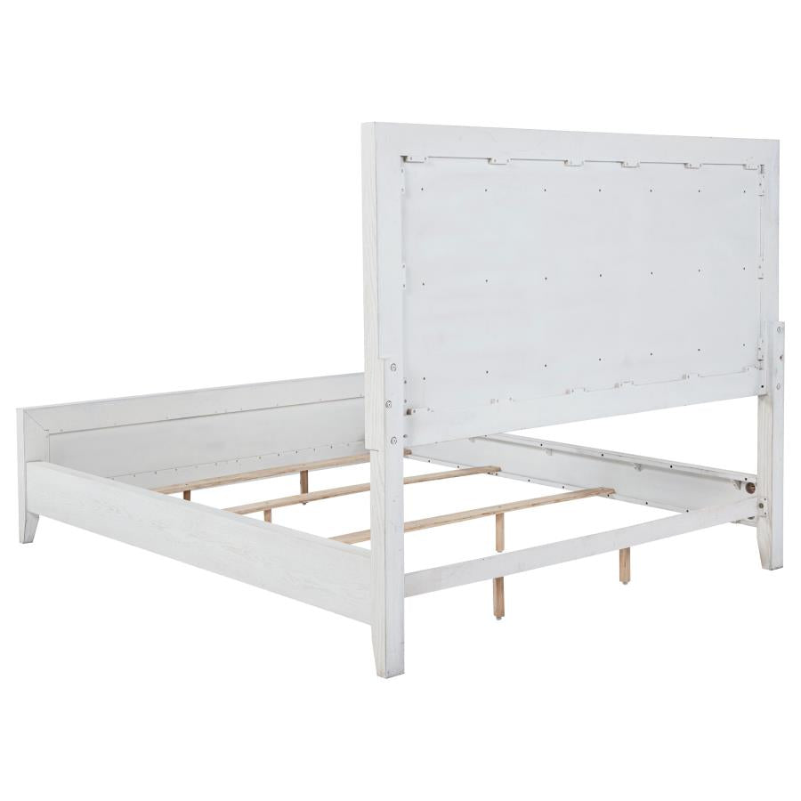 Marielle Eastern King Upholstered Panel Bed Distressed White - 224841KE