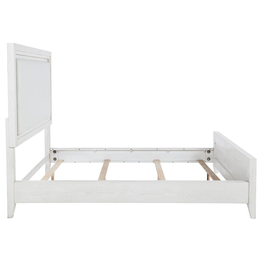 Marielle Eastern King Upholstered Panel Bed Distressed White - 224841KE