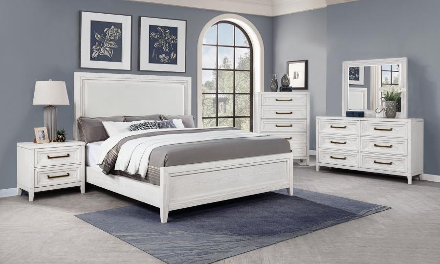 Marielle Queen Upholstered Panel Bed Distressed White - 224841Q