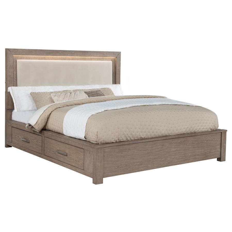 Kenora 56-inch Eastern King LED Storage Bed Barley Brown - 224850KE