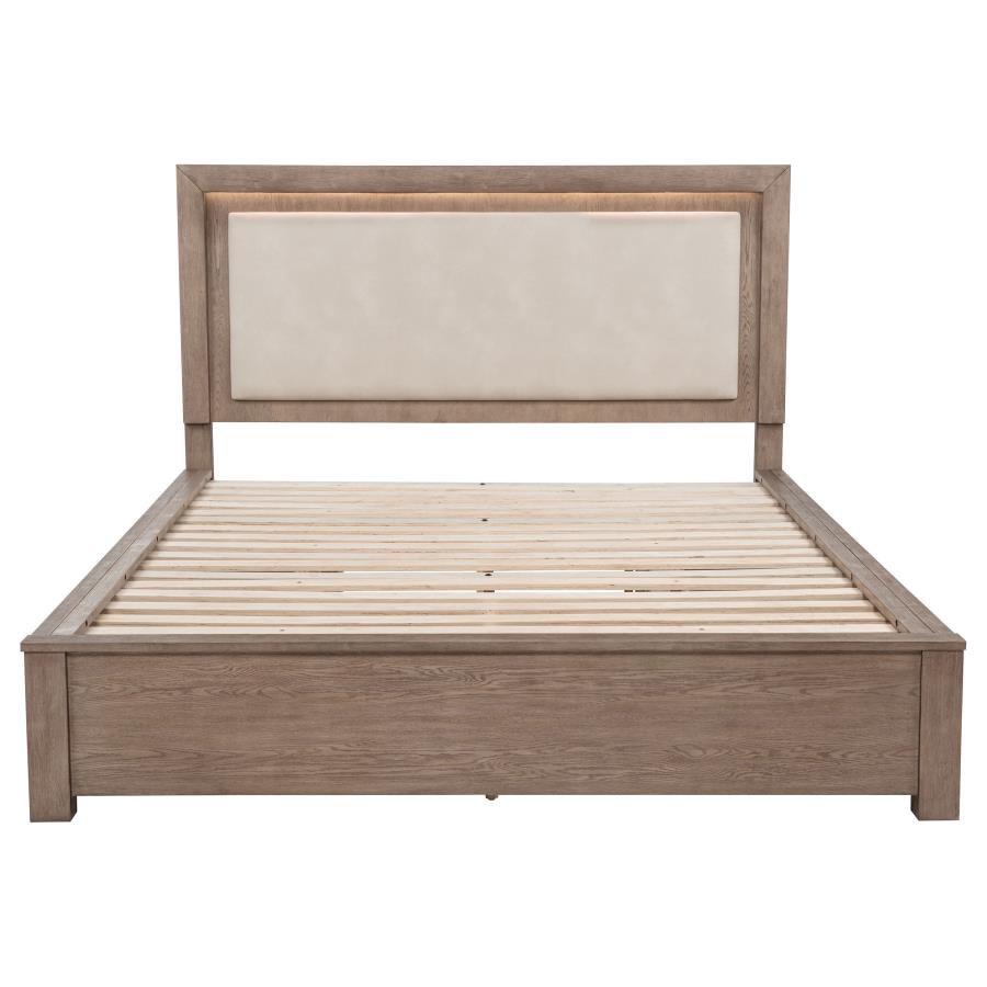 Kenora 56-inch Eastern King LED Storage Bed Barley Brown - 224850KE