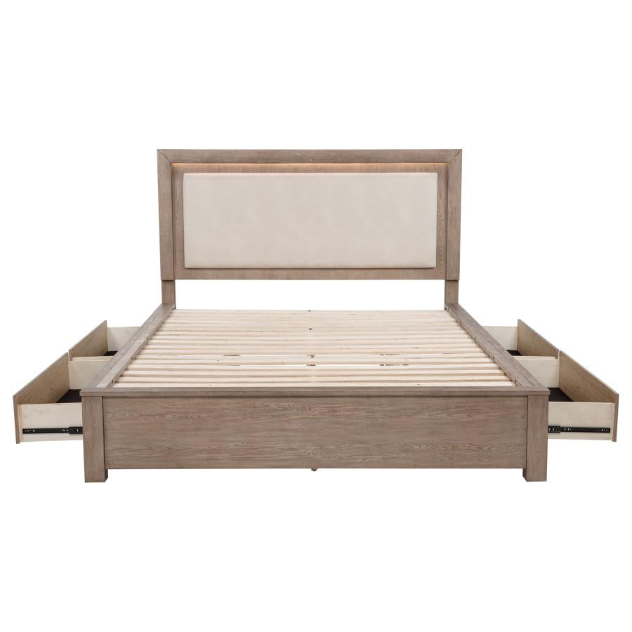 Kenora 56-inch Eastern King LED Storage Bed Barley Brown - 224850KE