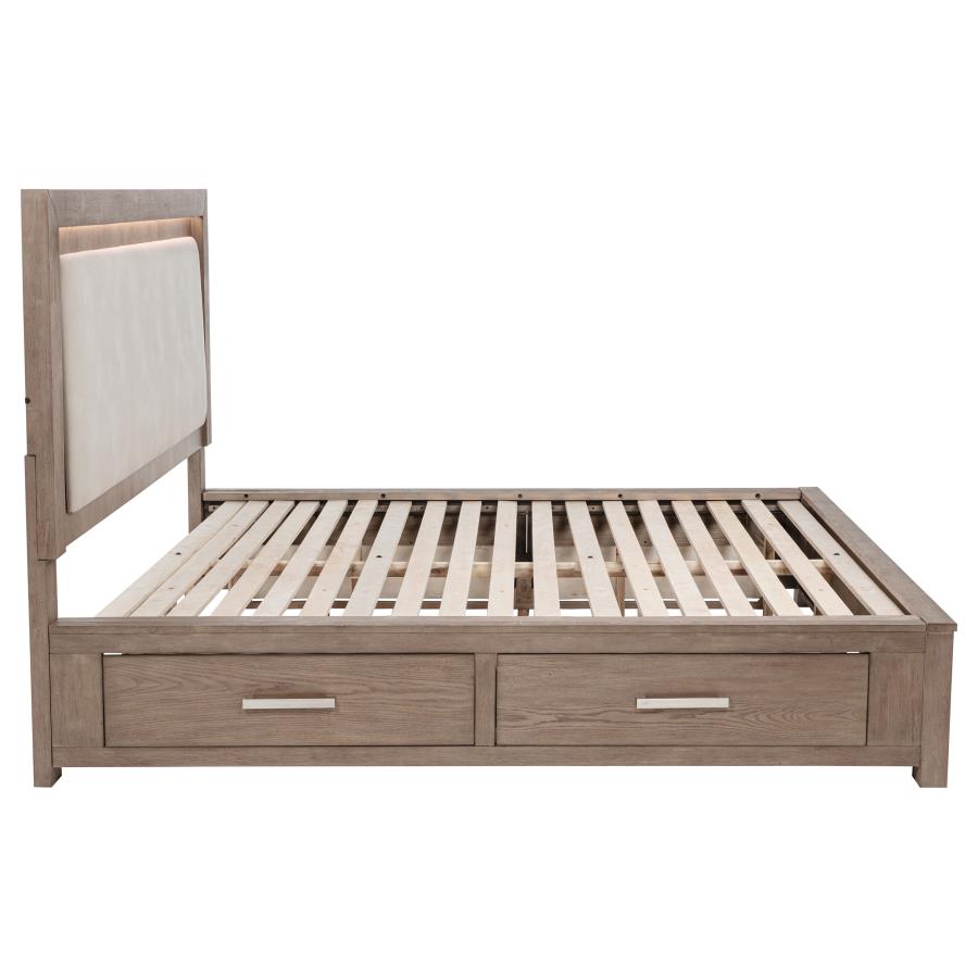 Kenora 56-inch Eastern King LED Storage Bed Barley Brown - 224850KE