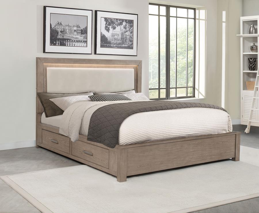 Kenora 56-inch California King LED Storage Bed Barley Brown - 224850KW
