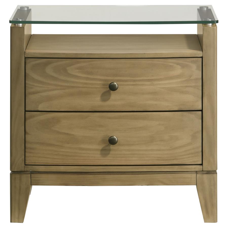Granada 2-drawer Glass Top Nightstand Natural Pine - 224922