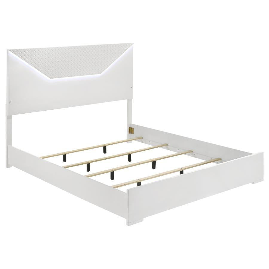 Ives Eastern King Panel Bed LED Headboard White High Gloss - 224941KE