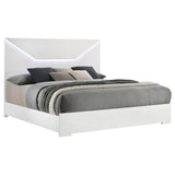 Ives Eastern King Panel Bed LED Headboard White High Gloss - 224941KE