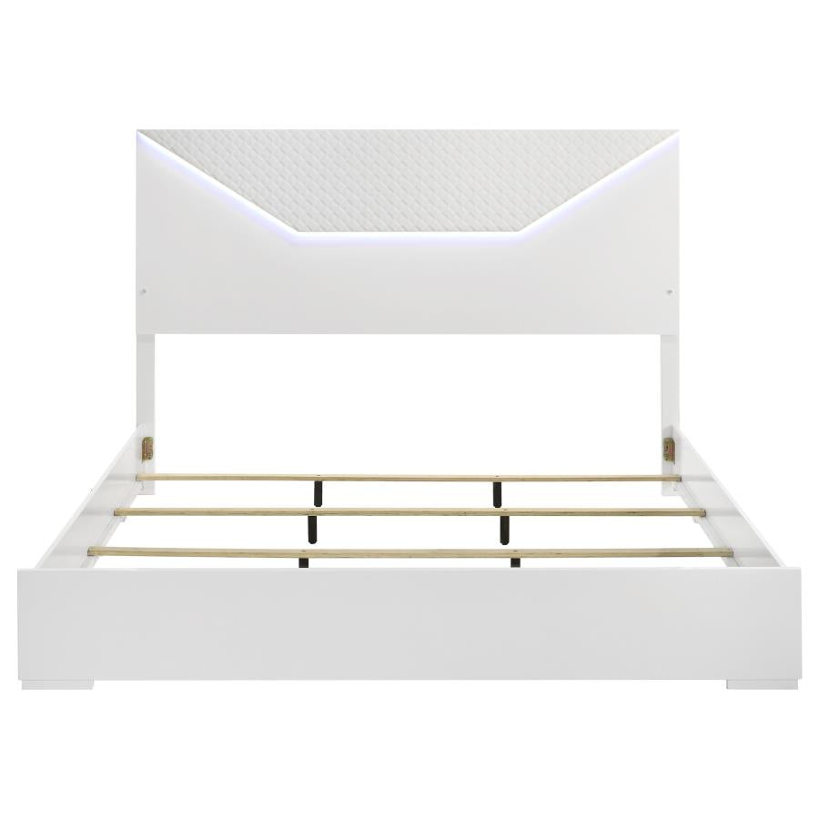Ives Eastern King Panel Bed LED Headboard White High Gloss - 224941KE